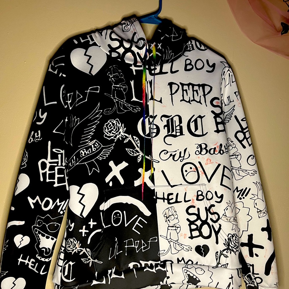 Black and white multi design hoodie
